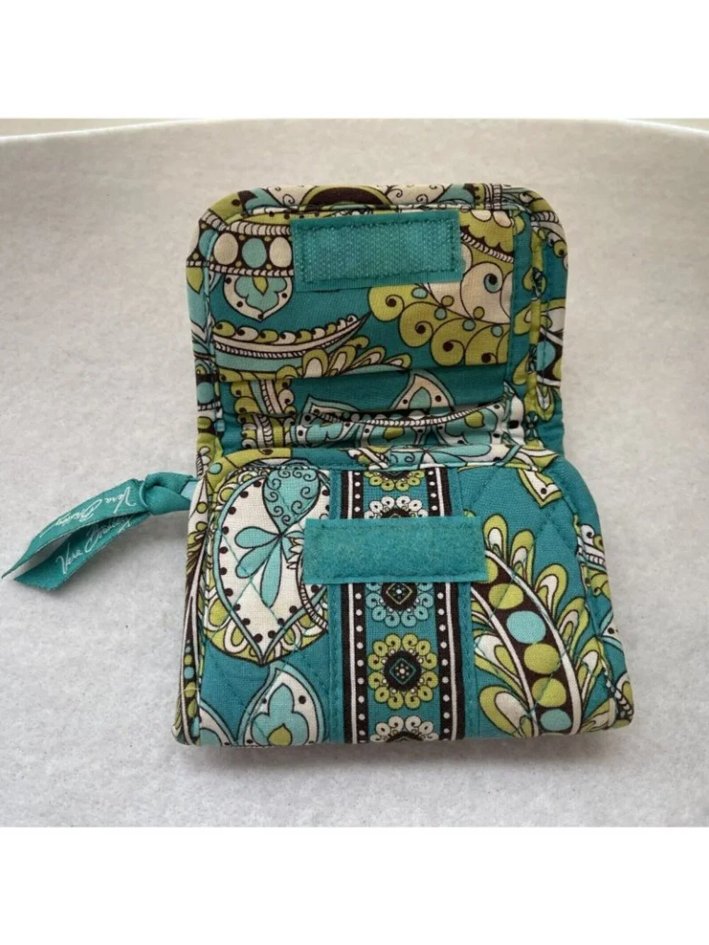 Vera Bradley Mini Trifold Wallet Peacock Turquoise Paisley Retired Pattern Y2K